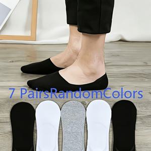 TEMU 여성 및 남성용 여름 통기성 미끄럼 방지 보이지 않는 보트 양말 7켤레 팩 - 랜덤 색상 단색 로우컷 얕은 발목 양말, 스니커즈, 캐주얼웨어, 일상용으로 적합 - 모든 옷차림에 어울리는 남녀공용