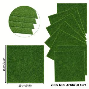 7개 미니 인조 잔디 정원 | 직사각형, 다용도 미니 정원 장식, 플라스틱 정원 카펫, 인형의 집 장식 및 조경 레이아웃에 적합