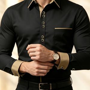 TEMU 남성용 싱글피스 셔츠, 남성 의류, 남성 의류, 비즈니스 출퇴근용 정장 캐주얼 투톤 컬러블록 긴팔 셔츠, 남성을 위한 최고의 선물