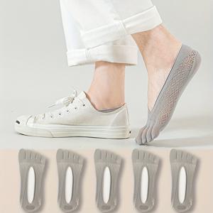 TEMU 남성용 여름용 통기성 발가락 분리 오픈힐 양말 5켤레 세트 - 로마스 메쉬 디자인, 가벼운 무형 스포츠 캐주얼 양말, 기계 세탁 가능 (5가지 색상), 숨 쉬는 소재