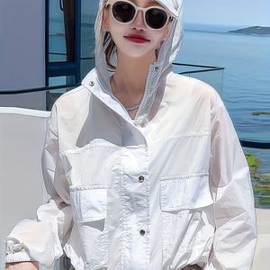 패션 선크림 커버업 여성 후드 반팔 스타일 2025 여름 신상 루즈핏 가벼운 통기성 에어컨 셔츠 겉옷 가디건