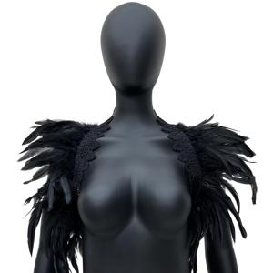 고딕 다크 인조 깃털 장식 숄 단색 단풍잎 모양 레이스 장식 숄 크리스마스 파티 롤플레잉 카니발 코스튬 추가 의류 소품