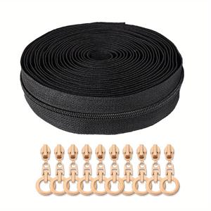 TEMU 1세트, (177인치/450cm) 나일론 지퍼 + 원형 슬라이더 10개, 가정용 재봉, 핸드크래프트 DIY 프로젝트, , 홈텍스타일, 의류, 신발 등 지퍼 교체용, 짐 수리,원형 슬라이더,다용도 지퍼,고품질 슬라이더,부드러운 작동,크래프트 지퍼,지퍼 재봉,DIY 애호가,패션