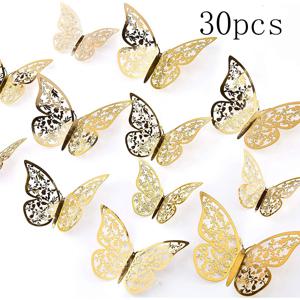 30개 입체 나비 장식 세트, 벽 데칼, 나비 장식품, 3가지 크기의 탈착식 생생한 스티커, 가정, 거실, 벽, 생일, 결혼식, 야외 행사 및 파티 장식, 우아한 장식에 적합