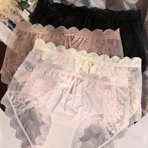 TEMU 4팩 섹시 대비 레이스 팬티 | 프렌치 스타일, 우아하고 편안하며 통기성이 좋고 가벼운 디자인, 나비 리본 디자인, 모든 계절 및 데일리룩에 적합