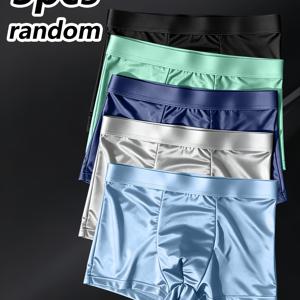 TEMU 남성용 랜덤 아이스 실키 박서 브리프 3개, 초박형 심리스 언더웨어, 쿨링 속건성 원단, 미드라이즈 고탄력 조이지 않는 허리, 땀 및 올라오는 현상 없음, 여름 출퇴근 및 스포츠웨어에 적합, 시원하고 편안한 반바지