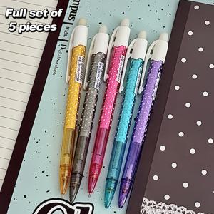 TEMU 일본식 폴카 도트 샤프심교체형 메카니컬 铅筆 세트, 0.5mm, 한국식 고급스러운 푸시버튼 디자인, 깎지 않고 흔들어서 연장되는 铅筆 문구류, 문구류 및 신학기 준비물용