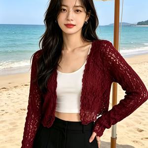 TEMU 여성용 여름 레저 경량 반투명 할로우 아웃 숏 숄 재킷, 경량 반투명 비치 바캉스 의류, 여성 의류