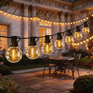 TEMU 30/20/10 LED G40 스트링 라이트, 깨지지 않는 전구 행잉 라이트, 빈티지 에디슨 전구 LED 라이트, 마당 장식, 야외 LED 글로브 파티오 조명, 방 장식, 분위기 조명, IP44, 정원, 울타리, 파티, 결혼식, 크리스마스에 적합