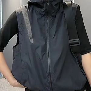 여성용 여름 민소매 데일리 후드 디자인 야상 캐주얼 루즈핏 경량 얇은 조끼 자켓 슬림소녀