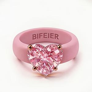 BIFEIER 패션 퇴색 방지 저자극성 실리콘 여성 반지, 우아한 하트 모양 컷 지르코니아 반지와 함께, 여성 착용에 적합, 결혼식, 기념일, 데일리, 스포츠 및 요가에 완벽, 이상적인 발렌타인데이 선물
