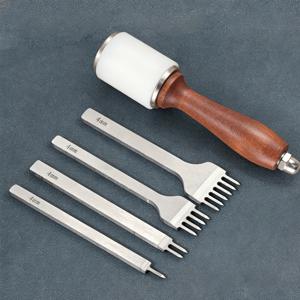 TEMU 4mm 고탄소강 끌 가죽 망치 세트, 정밀 스탬핑 공정, 날카롭고 내마모성, 가죽 공예, 가방, 벨트, 지갑 펀칭 재봉용