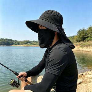 2개입 (전면/목 햇빛 가리개 모자 및 아이스 슬리브). 탈착식 마스크 넓은 챙 통기성 하이킹 모자, 단색 아이스 슬리브, 야외 낚시 햇빛 가리개 모자, 낚시 모자, 하이킹 정글 모자, 야외 모자