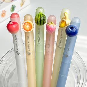 TEMU 6개 과일 스타일 젤 펜 세트 0.5mm 향기 나는 속건성 펜, 창의적인 검은색 필기펜, 재미있는 사과 딸기 블루베리 오렌지 수박 바나나 모양, 학교 및 사무실용
