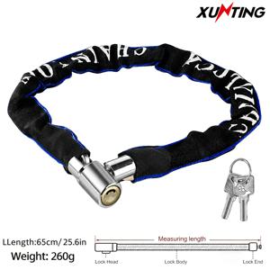 XUNTING 65cm 자전거 체인 자물쇠, 250g 초경량 휴대용 도난 방지 자물쇠 코어, 스크래치 방지용 천 가방, 산악자전거, 로드바이크, 전동자전거용 범용 안전 자물쇠, 사이클링 액세서리
