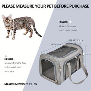 TEMU 대형 강아지 고양이 캐리어, 25Lbs 이하의 강아지용, 대형 강아지 캐리어 소프트 사이드, 접이식 여행용 강아지 캐리어 - 대형 - 회색