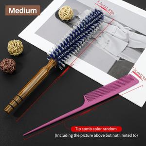 TEMU 2개입 드라이기 브러시, 소형 라운드 헤어 브러시, 뾰족한 꼬리빗 (색상 랜덤), 헤어 스타일링 빗, 컬링 브러시, 메이크업 빗, 젖은 머리, 앞머리, 수염, 스타일링 및 컬링용 소형 나무 빗