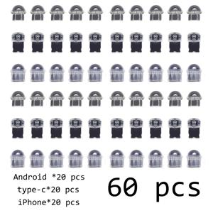 휴대폰 및 컴퓨터용 투명 먼지 막 60개입, Type-C, iPhone, Android 충전 포트 호환. 구멍이 있는 펜던트 장식용으로 트렌디하며 사무실, 학교 및 가정용 작은 선물로 적합