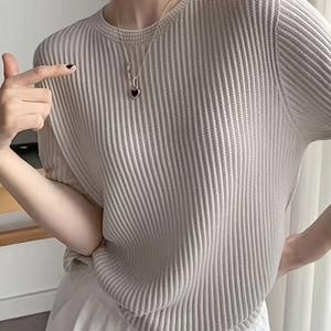 TEMU 럭셔리 스타일 여성 라운드넥 반팔 셔츠 여성 봄/여름 신상 루즈핏 게으른 반팔 상의 데이트 여성 고품질 여성 시원한 느낌의 원단