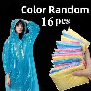 TEMU 성인용 일회용 투명 우비 16개, 휴대용 비상용 비옷, 하이킹, 캠핑, 낚시, 사이클링 및 기타 야외 활동에 이상적. 경량 및 통기성, 다양한 색상, 랜덤 색상