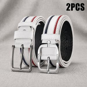 2개 남성용 PU 벨트 세트, 흰색 캐주얼 & 비즈니스 벨트 (아연 합금 버클 포함), 청바지, 바지, 골프, 데일리룩용 조절 가능한 허리 벨트, 남성용 아버지의 날 선물