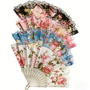 TEMU 스페인 스타일 꽃무늬 접이식 부채 4개 세트, 여성용 레이스 수扇, 파티, 결혼식, 무도회, 부채춤 공연, 사진 소품용