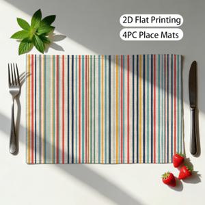 TEMU 줄무늬 패턴 플레이스매트 4개 세트 30*45cm, 주방 다이닝룸 가정용 테이블 장식, 일상 식사 파티 모임용 내구성 있는 재사용 가능한 테이블 매트