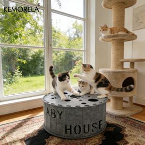 KEMORELA 이중 레이어 고양이 스크래칭 보드 (터널 포함) | 초대형 2-in-1 고양이 하우스 및 스크래칭 보드, 분리 가능, 내구성 좋은 펠트 소재, 털 빠짐 방지, 튼튼한 구조, 실내 고양이가 발톱을 갈아, 휴식하고, 놀이하기에 적합