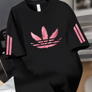 핑크 깃털 클로버 프린트 티셔츠, 남성용 운동 캐주얼 반팔, 활용도 높은 상의