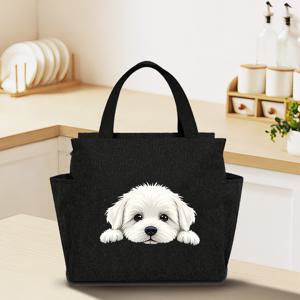 TEMU 몰티즈 강아지 프린트 대용량 런치백 1개, 경량 토트백, 보온 통근 가방, 스타일리시한 런치 토트백, 직장, 학교, 피크닉, 캠핑용. 식품 직접 접촉용 아님