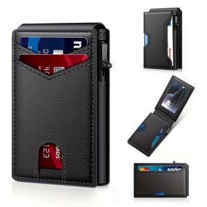 TEMU BULLEARL 남성용 RFID 차단 팝업 카드 홀더 지갑 1개, 즉시 카드 분배기, 퀵 액세스 버튼 및 RFID 차단 기능 포함, 비즈니스용으로 적합, 내구성 있는 RFID 차단, 아버지의 날 선물, 발렌타인데이 선물, 일상용 지갑으로 적합