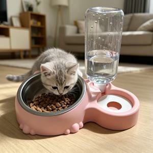 TEMU 강아지 그릇, 고양이 사료통과 물그릇 세트, 급수기와 스테인리스 스틸 그릇 포함, 고양이와 소형견용, 블루