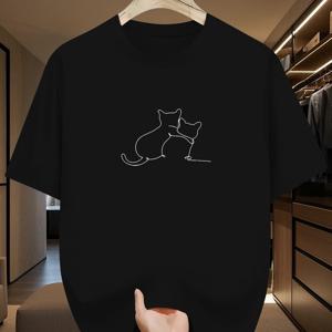 TEMU 새로운 남성용 아웃도어 반팔 캐주얼 통기성 프린트 티셔츠, 심플 카툰 핸드드로우 시리즈