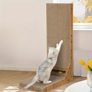 고양이 스크래ッチ 보드 스크래ッチ 포스트 실내용 고양이 침대 대형 L자형 양면 사용 가능 고양이 스크래처 장난감 고양이 발톱 긁개 내구성 좋은 털빠짐 없는 가구 보호대 내부에 작은 공 포함 (공 색상 랜덤) 공의 색상은 랜덤입니다