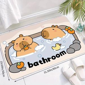 TEMU 욕실 장식 필수품 카피바라 매트 1개, 귀여운 카피바라 디자인, 고급 욕실 미끄럼 방지 매트, 두께 0.47인치, 욕실 장식용, 욕실 러그