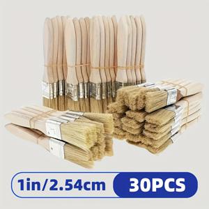 TEMU 30개 천연모 페인트 브러쉬 (나무 손잡이) - 미술, 공예 및 프로젝트에 적합, 접착제 및 페인팅에 완벽, 공예 브러쉬|천연모 브러쉬|나무 손잡이 브러쉬