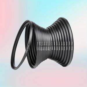 18pcs 프로 카메라 렌즈 필터 링 어댑터 세트 - 카메라 렌즈 필터 메탈 스테핑 링 키트 (스텝업 링 9개 세트 + 스텝다운 링 9개 세트 포함) 블랙 - 내구성 있는 알루미늄 합금 구조