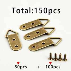 TEMU 150개 세트: 브론즈 싱글피스 양면구멍 고리 50개 + 2x8 브론즈 나사 100개, 액자 뒷판용 삼각형 고리, 브론즈 벽걸이 하드웨어 액세서리, DIY 액자 걸이, 삼각형 고리, 브론즈 뒷판 장착 하드웨어