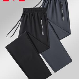 TEMU 2개 세트 남성용 아이스 실키 섬유 스포츠 팬츠 - 가벼운 스트레치, 빠른 건조, 캐주얼 및 운동용 디자인, 러닝, 하이킹, 골프에 적합, 탄력성 허리밴드와 사이드 포켓 포함