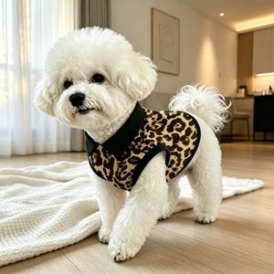 TEMU Trendy Leopard Print Bla Collar Dog Sleeveless Vest Soft Pet Outfit for Bichon Pomeranian Chihuahua Teddy Small Dogs