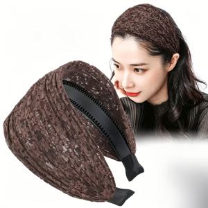 TEMU 여성을 위한 새로운 챙 넓은 레이스 헤어밴드, 톱니날 엣지 미끄럼 방지 헤어밴드, 헝클어진 머리카락과 백발을 가리는 부드럽고 우아한 패브릭 헤어 액세서리, 세안용 압박감 없는 하이탑 헤어밴드, 일상 통근용 다용도 빈티지 헤어 액세서리