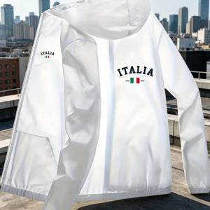 빈티지 이탈리아 스타일 ITALIA 국기 프린트 남성용 여름 경량 후드 스킨 수트, 야외 여행 및 캐주얼웨어용