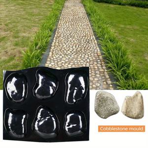 TEMU 1개 조약돌 몰드, 콘크리트 돌 몰드, 6개 대형 강돌 조약돌 몰드, 정원 산책로 장식용 트레이 스텝, 안뜰, 정원, 조경에 적합