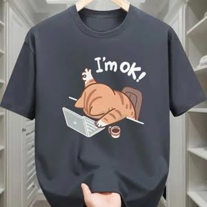 TEMU 남성 여름 만화 사무실 의식 상실 패턴 프린트 패션 다용도 반팔 티셔츠, 남성 캐주얼 탄성 라운드넥 탑