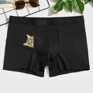 TEMU 1개 귀여운 고양이 프린트 남성용 드로즈, 편안하고 통기성 좋은 캐주얼 스타일, 고양이 애호가를 위한 최고의 선물