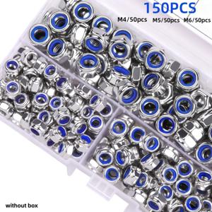 FVEBLSN-210-Pcs/150-Pcs 나일론 잠금 너트 - 나일론 인서트, 풀 스레드, M3/M4/M5/M6/M8 잠금 설계, 산업 및 과학 응용, 건설, 전기 수리 및 설치용 헥스 스크류, 내구성 있는 구조, 박스 없는 패스너
