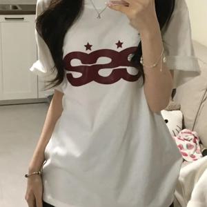 TEMU 남녀공용 여성용 루즈핏 캐주얼 반팔 티셔츠, 레트로 스트리트 스타일, SSS 스타 프린트 패턴, 순면, Y2K 스타일, 데일리 여름룩에 적합, 캐주얼 다용도 풀오버 탑, -100% 순면 원단, 통기 흡수력 좋고 부드러워 피부에 편안합니다.