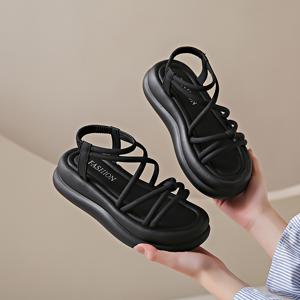 TEMU 클래식 블랙 엘레강트 플랫폼 로마 여성 샌들, 가벼운 쿠션 밑창으로 걸음마 피로감 감소, 데일리 업무 데이트 실내 실외 겸용 편안한 캐주얼 플랫 샌들, 여성 신발