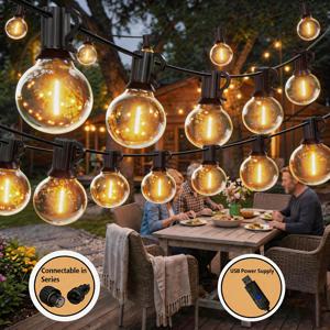 TEMU G40 빈티지 에디슨 전구 LED 야외 스트링 라이트 54FT/37FT/21FT 파티오 조명, 현관, 데크, 정원, 뒤뜰, 발코니, 안뜰, 울타리, 상점, 결혼식, 캠핑, 나무, 어버이날, 졸업 시즌, 결혼식 IP44용 외부 행잉 조명