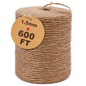 600피트 고강도 황마 로프, 1.5mm 강력 천연 끈, 정원 가꾸기, 식물 지지, 묶기, 포장 및 가정용 프로젝트